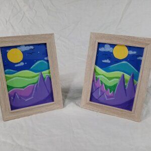 NEW 3D Original Handmade Forest & Mountains Boho Style Framed Landscape *Bundle*
